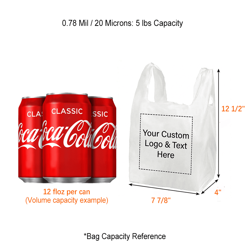 Custom 1/12 X-Small Size 0.78 Mil/20 Microns Plastic T-Shirt Bags