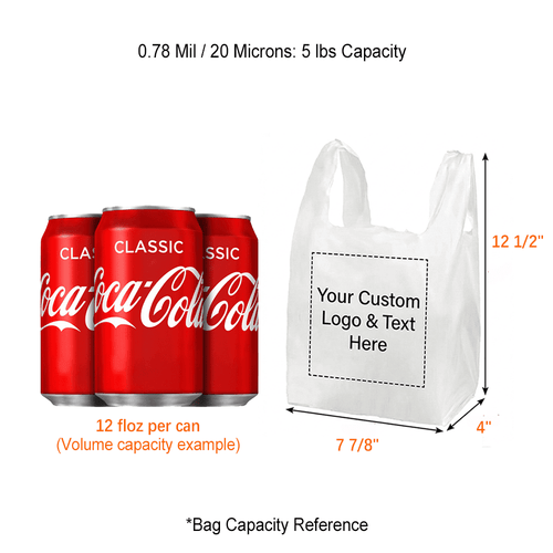 Custom 1/12 X-Small Size 0.78 Mil/20 Microns Plastic T-Shirt Bags