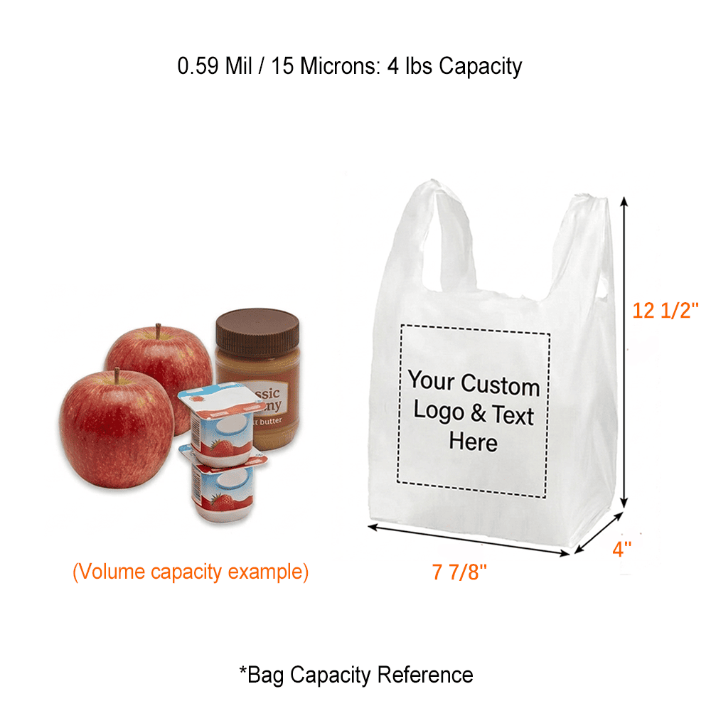 Custom 1/12 X-Small Size 0.59 Mil/15 Microns Plastic T-Shirt Bags