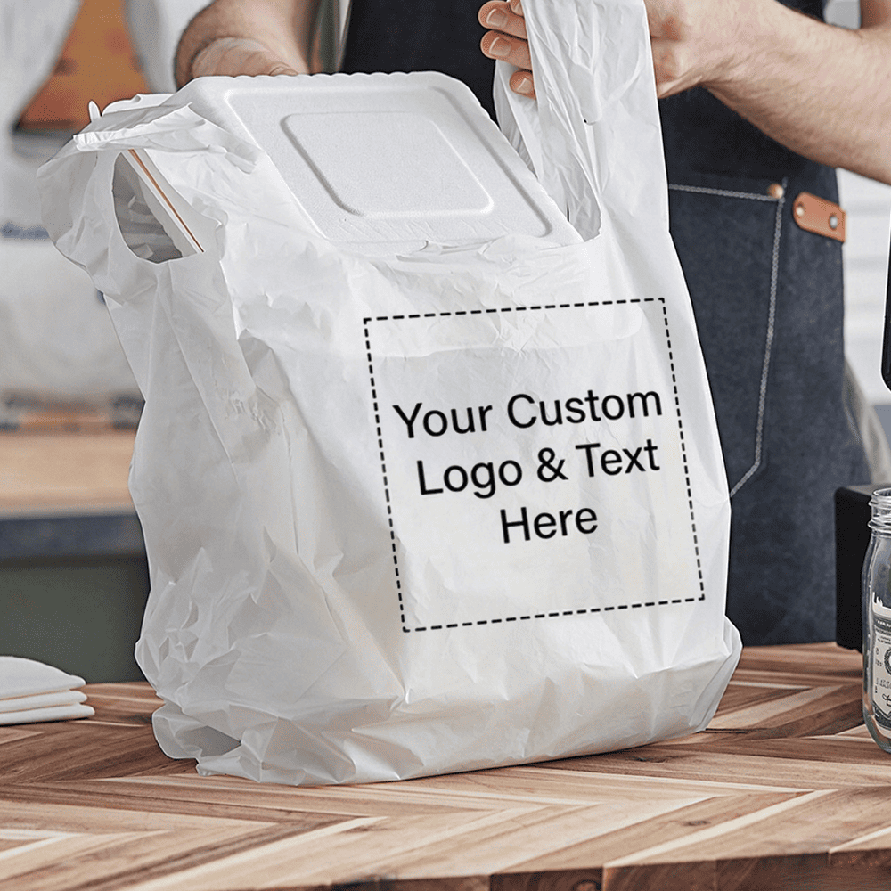 Custom 1/6 Standard Size 0.78 Mil/20 Microns Plastic T-Shirt Bags
