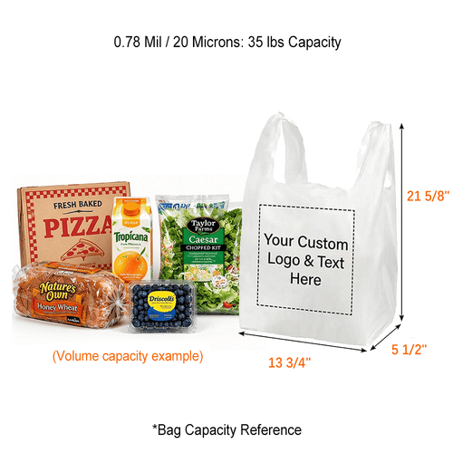 Custom 1/6 Standard Size 0.78 Mil/20 Microns Plastic T-Shirt Bags