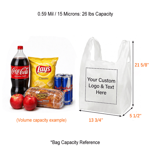 Custom 1/6 Standard Size 0.59 Mil/15 Microns Plastic T-Shirt Bags