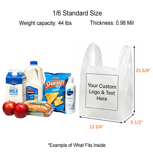 Custom 1/6 Standard Size Heavy-Duty Plastic T-Shirt To-go Bags