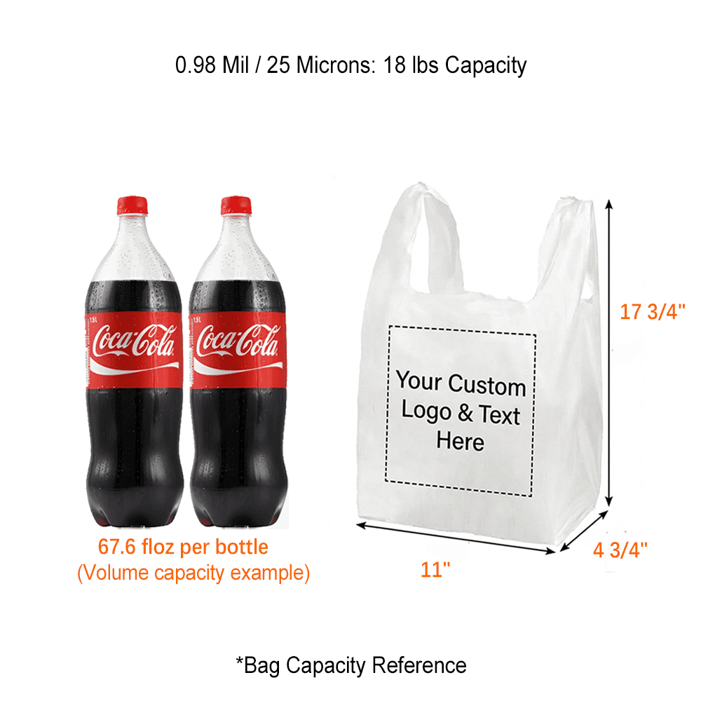 Custom 1/8 Small Size 0.98 Mil/25 Microns Plastic T-Shirt Bags