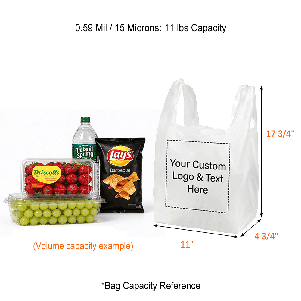 Custom 1/8 Small Size 0.59 Mil/15 Microns Plastic T-Shirt Bags