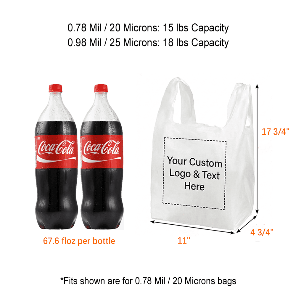 Custom 1/8 Small Size Heavy-Duty Plastic T-Shirt To-go Bags